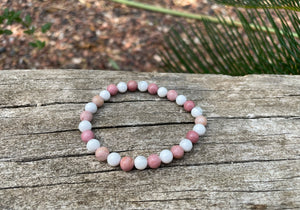 Bracelet élastique de Lithothérapie en Rhodochrosite et Howlite Blanche, Made in France