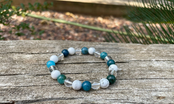 Bracelet de Lithothérapie Minceur en Howlite naturelle, Cristal et Apatite, Made in France