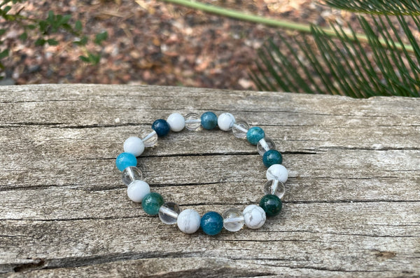 Bracelet de Lithothérapie Minceur en Howlite naturelle, Cristal et Apatite, Made in France