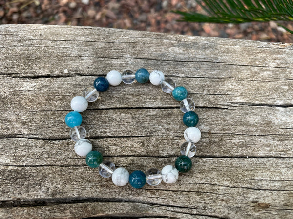 Bracelet de Lithothérapie Minceur en Howlite naturelle, Cristal et Apatite, Made in France