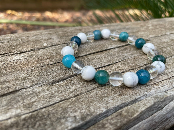 Bracelet de Lithothérapie Minceur en Howlite naturelle, Cristal et Apatite, Made in France