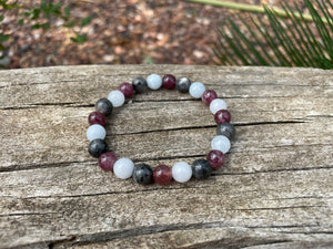 Bracelet élastique de lithothérapie "Triple protection" en Labradorite, Aigue Marine et Lépidolite naturelle, Made in France