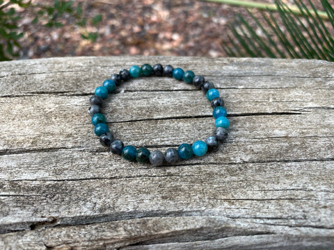 Bracelet élastique de lithothérapie en Labradorite et Apatite naturelle