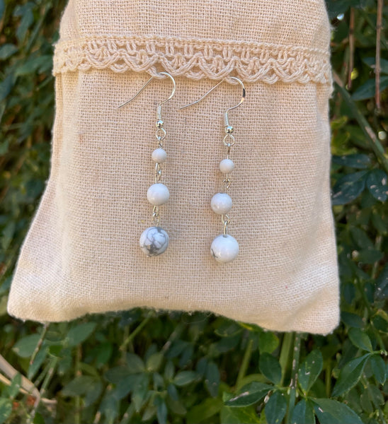 Boucles d'oreilles 3 boules en Howlite naturelle, Made in France
