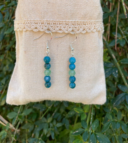 Boucles d'oreilles pendantes en Aventurine et Apatite naturelle, Made in France