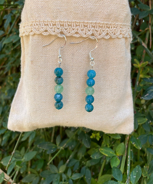 Boucles d'oreilles pendantes en Aventurine et Apatite naturelle, Made in France