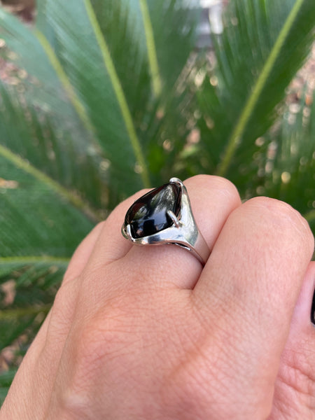 Bague réglable en Onyx naturel, cabochon forme goutte, Made in France