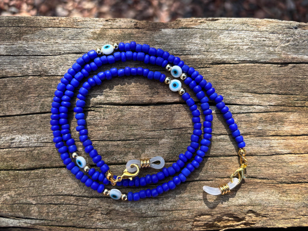 Chaîne De Lunettes En Cristal Bleu - Collier Porte-Lunettes - Accessoire Femme Décoratif