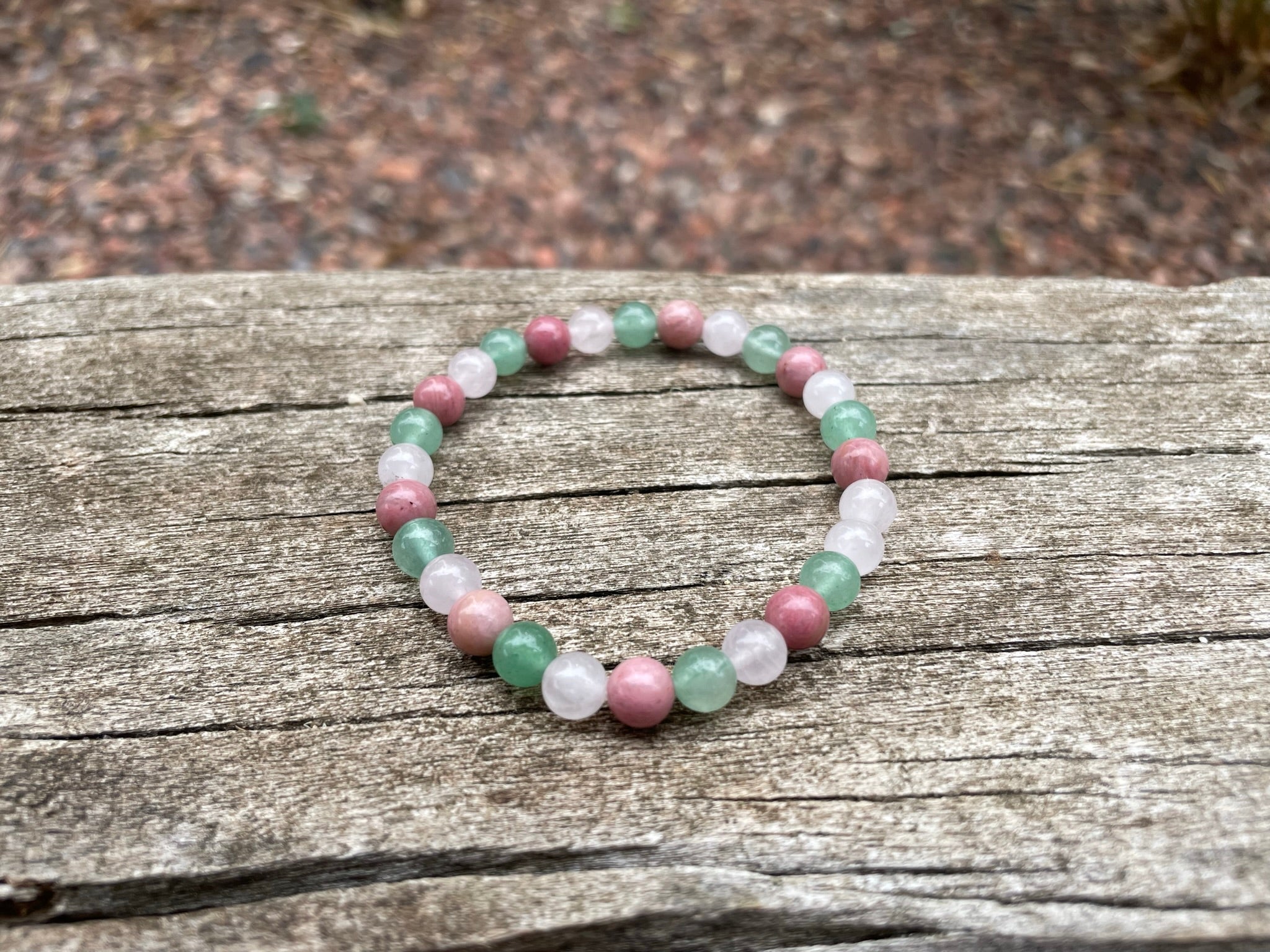 Bracelet de Lithothérapie en Aventurine verte, Quartz Rose et Rhodochrosite