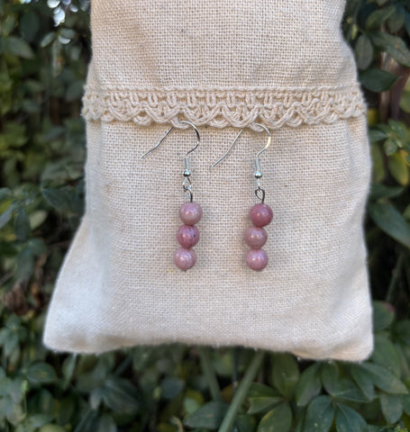 Boucles d'oreilles pendantes en Rhodochrosite naturelle, Made in France