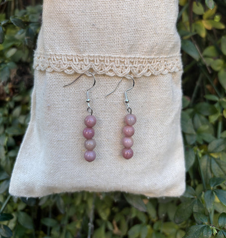 Boucles d'oreilles pendantes en Rhodochrosite naturelle, Made in France