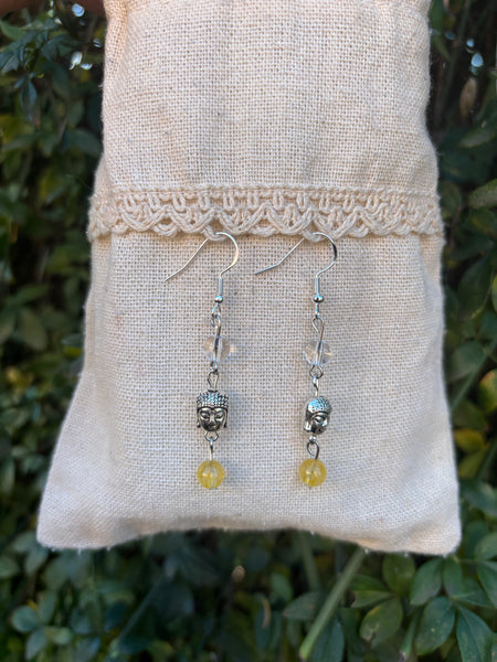 Boucles en Citrine et Cristal de roche avec une breloque Bouddha