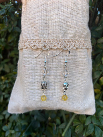 Boucles en Citrine et Cristal de roche avec une breloque Bouddha