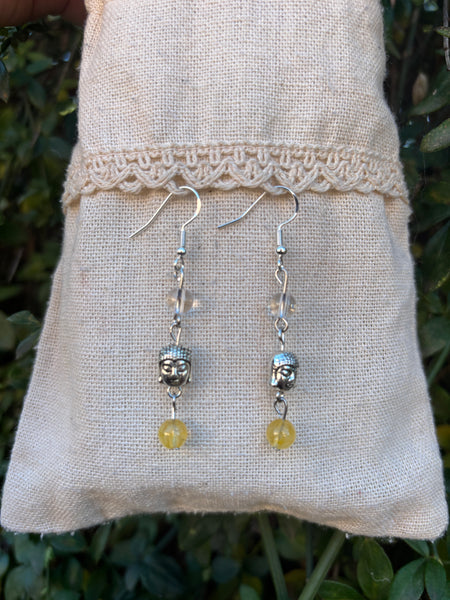 Boucles en Citrine et Cristal de roche avec une breloque Bouddha
