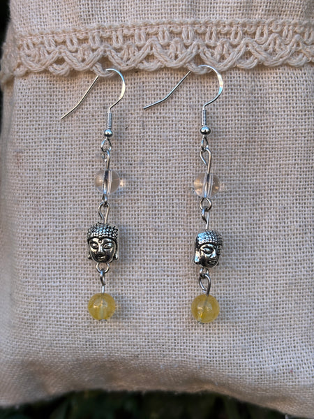 Boucles en Citrine et Cristal de roche avec une breloque Bouddha