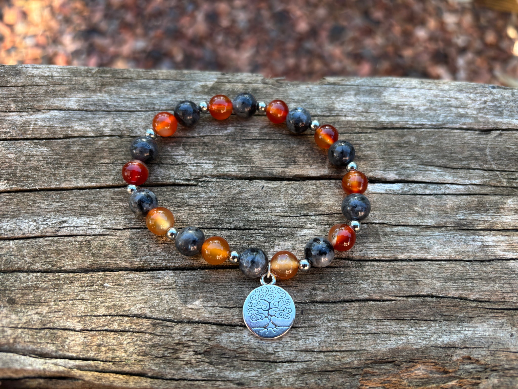 Bracelet élastique de Lithothérapie en Labradorite et Cornaline, Made in France