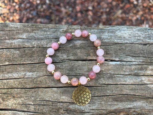 Bracelet élastique de Lithothérapie en Quartz Rose et Rhodochrosite, Made in France
