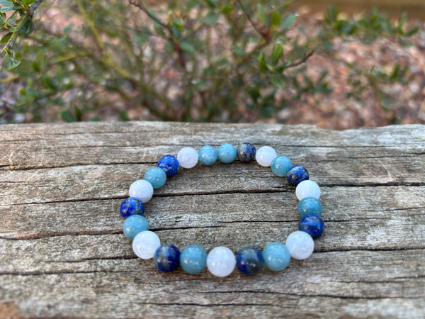 Bracelet spécial Allaitement en Pierre de Lune, Lapis Lazuli et Calcédoine, Made in France