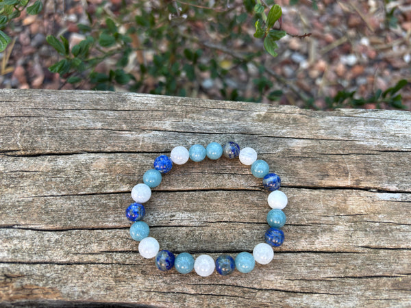 Bracelet spécial Allaitement en Pierre de Lune, Lapis Lazuli et Calcédoine, Made in France