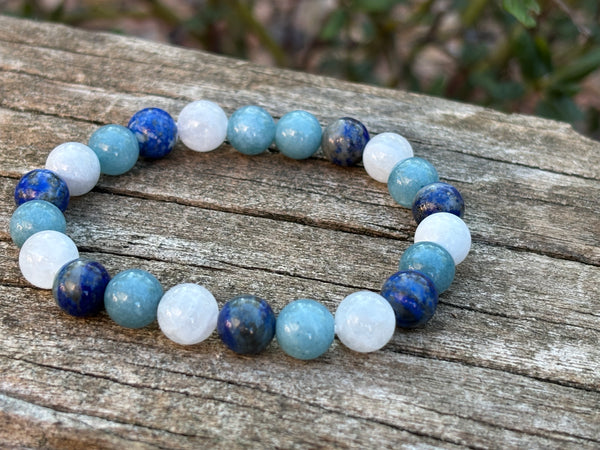 Bracelet spécial Allaitement en Pierre de Lune, Lapis Lazuli et Calcédoine, Made in France