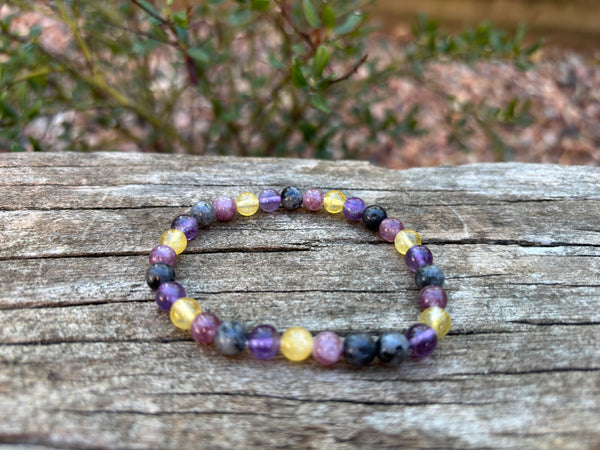 Bracelet spécial Sérénité au travail en Citrine, Améthyste, Labradorite et Lépidolite, Made in France