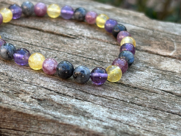 Bracelet spécial Sérénité au travail en Citrine, Améthyste, Labradorite et Lépidolite, Made in France