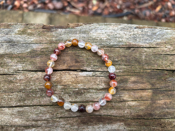 Bracelet élastique de Lithothérapie en Agate Fleur rouge