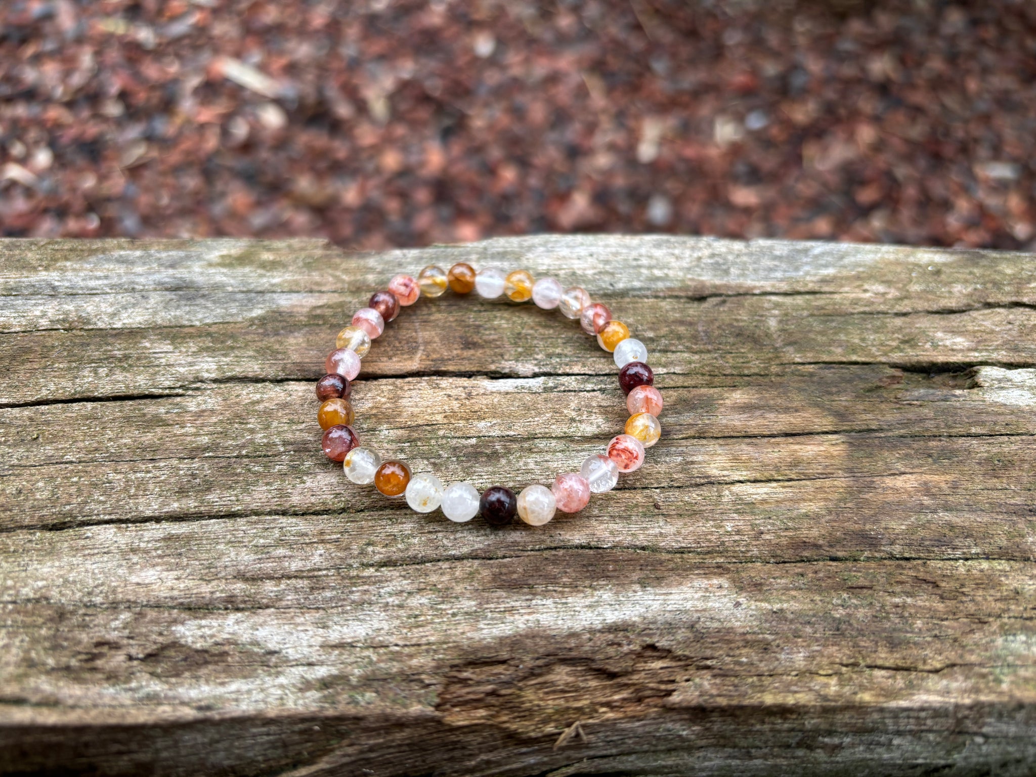 Bracelet élastique de Lithothérapie en Agate Fleur rouge