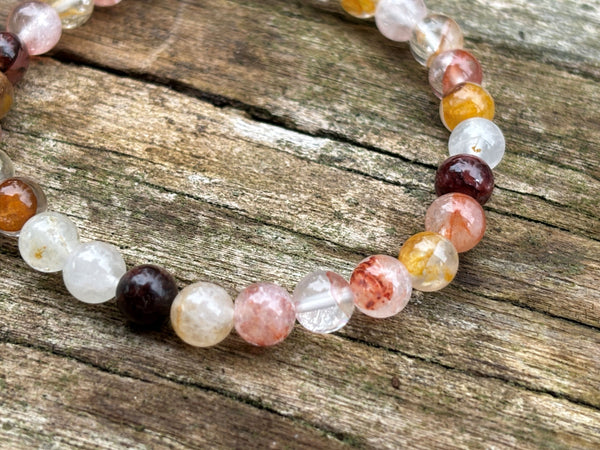 Bracelet élastique de Lithothérapie en Agate Fleur rouge