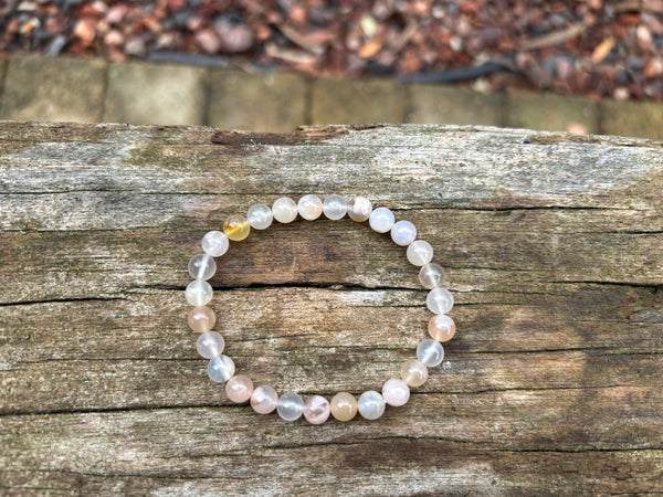 Bracelet élastique de Lithothérapie en Agate Fleur de Cerisier, Fleur de Sakura