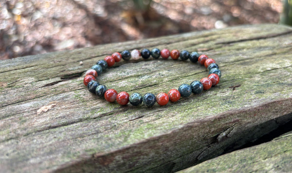 Bracelet élastique Lithothérapie en Jaspe bréchique et Jaspe Kambaba