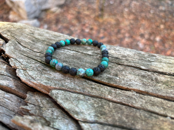 Bracelet élastique de Lithothérapie en Turquoise Africaine et pierre de Lave