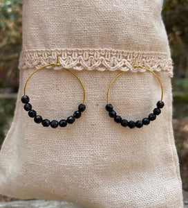 Boucles d'oreilles créoles en Onyx, perles à facettes