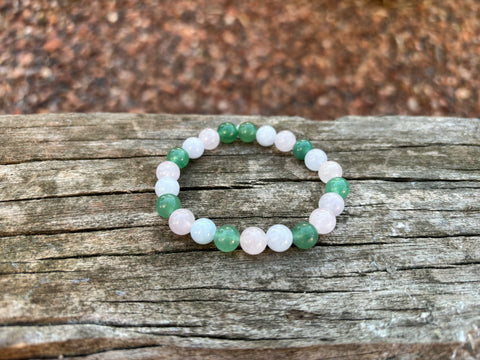 Bracelet de Lithothérapie en Aventurine verte, Quartz Rose et Aigue Marine, Made in France