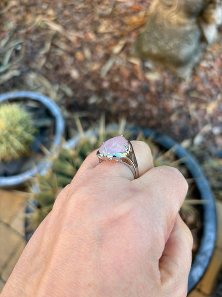 Bague en Quartz Rose pierre naturelle cabochon forme goutte