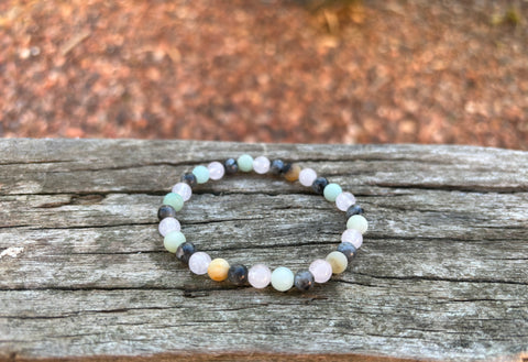 Bracelet élastique de Lithothérapie en Labradorite, Quartz Rose et Amazonite, Made in France