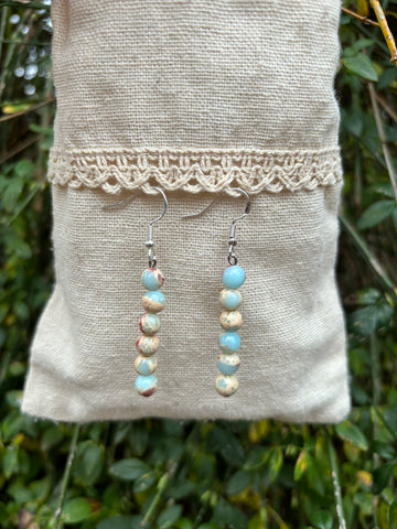 Boucles d'oreilles pendantes en Jaspe Aqua terra, Made in France