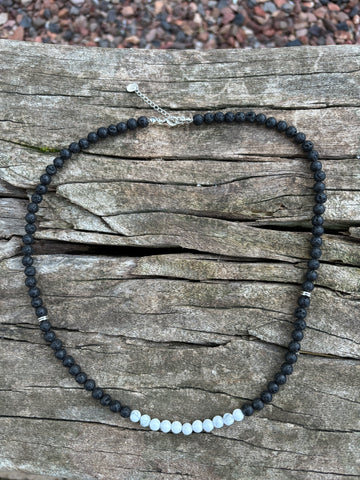 Collier Homme en Howlite blanche et pierre de Lave, Lithothérapie, Made in France