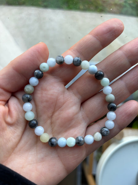 Bracelet élastique de Lithothérapie en Labradorite, Aigue Marine et Amazonite, Made in France