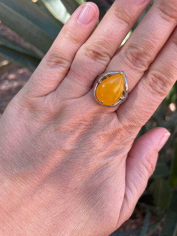 Bague réglable Pierre forme goutte en Jade jaune