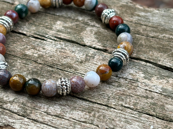 Bracelet élastiqué de Lithothérapie, perles en Agate indienne naturelle, made in France