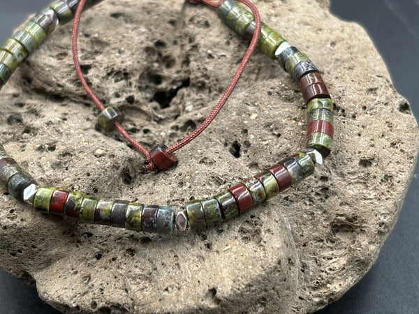 Bracelet Shamballa ajustable, perles en Jaspe Sang de dragon naturel