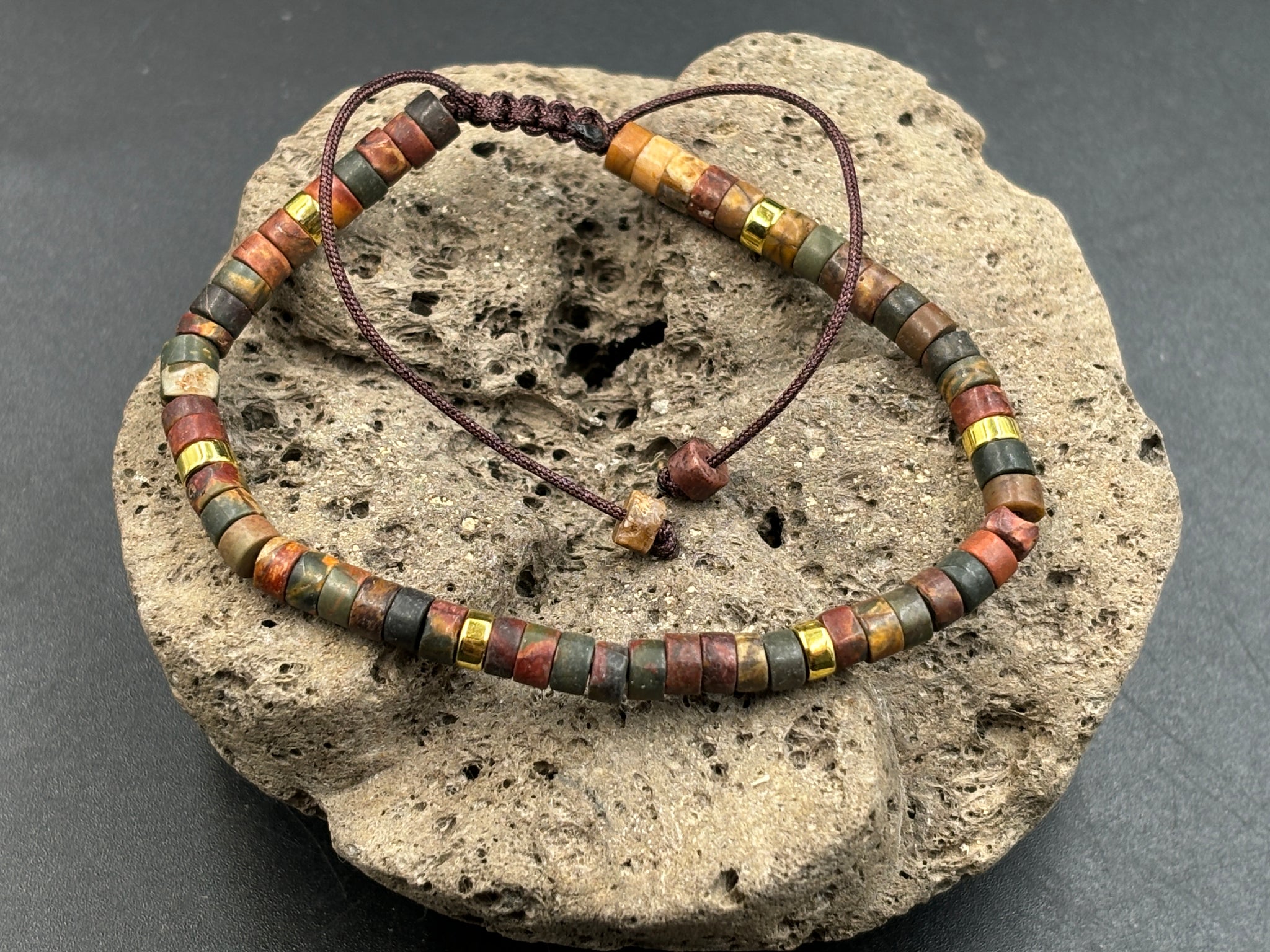 Bracelet Shamballa ajustable, perles en Jaspe picasso rouge naturelle