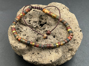 Bracelet Shamballa ajustable, perles en Jaspe picasso rouge naturelle