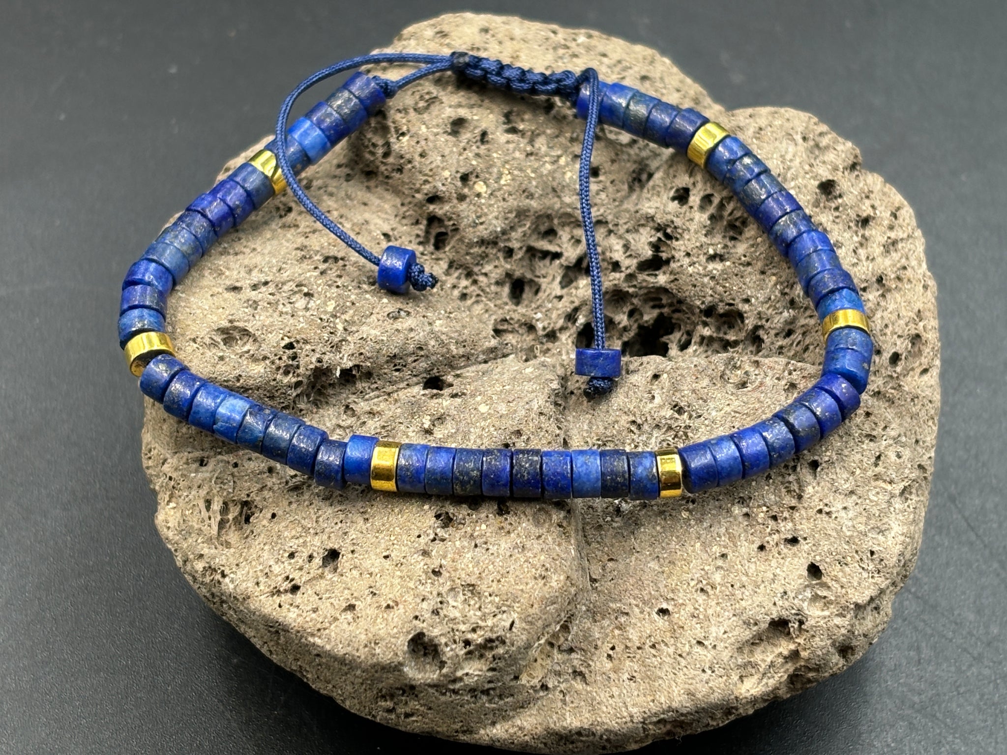 Bracelet Shamballa ajustable, perles en Lapis Lazuli naturel