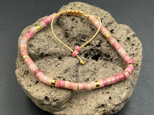 Bracelet Shamballa ajustable, perles en Rhodochrosite naturelle