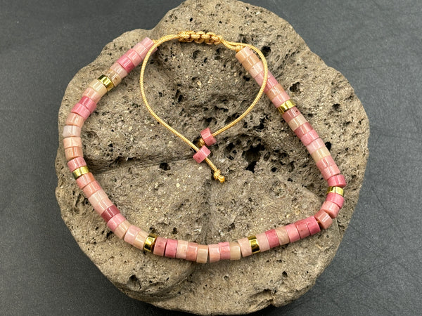 Bracelet Shamballa ajustable, perles en Rhodochrosite naturelle