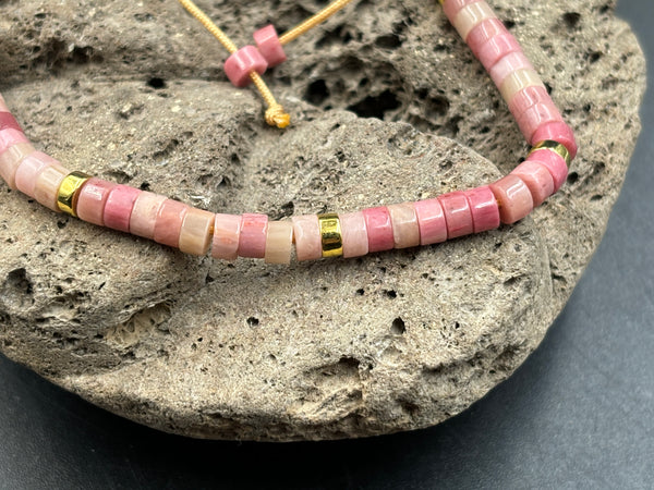 Bracelet Shamballa ajustable, perles en Rhodochrosite naturelle