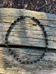 Collier en Oeil de Tigre, Hématite et Onyx noire, Made in France