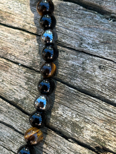 Collier en Oeil de Tigre, Hématite et Onyx noire, Made in France